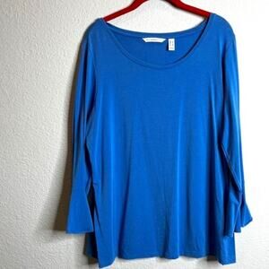 Isaac Mizrahi Live! Scoop Neck Top w/ Bracelet Ruffle Sleeve Urban Blue Large
